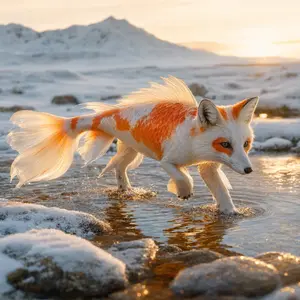 Arctic fox + Koi fish
